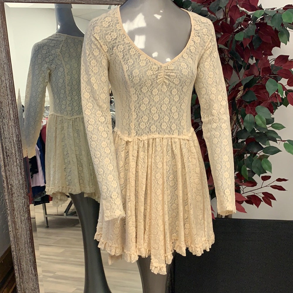 EUC FREE PEOPLE LONG SLEEVED SHEER LACE DRESS